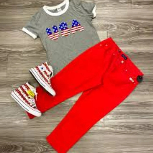 VS PINK 2017 Ringer USA Tee-Shirt 🇺🇸 Medium Patriotic 4th of July Casu - Picture 2 of 6